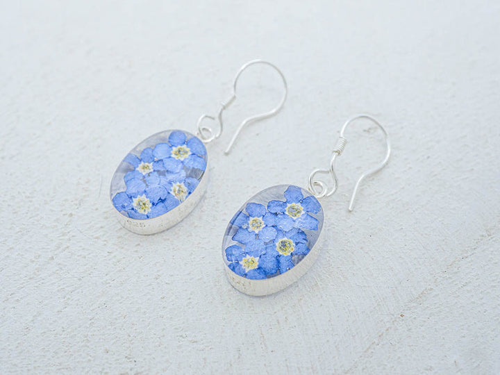 Primavera Forget Me Not Earring, Small Oval on Hook