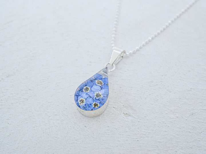 Primavera Forget Me Not Necklace, Small Teardrop