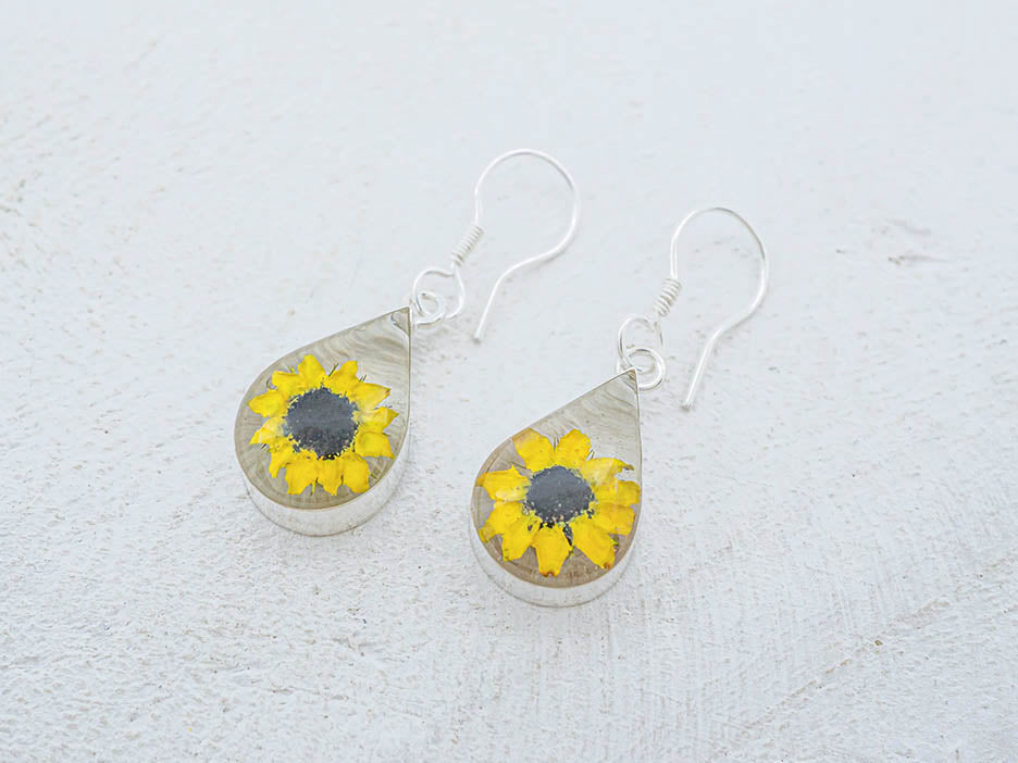 Primavera Sunflower Earring, Small Teardrop on Hook