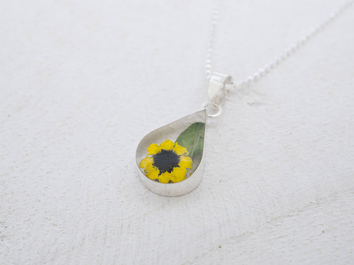 Primavera Sunflower Necklace, Small Teardrop