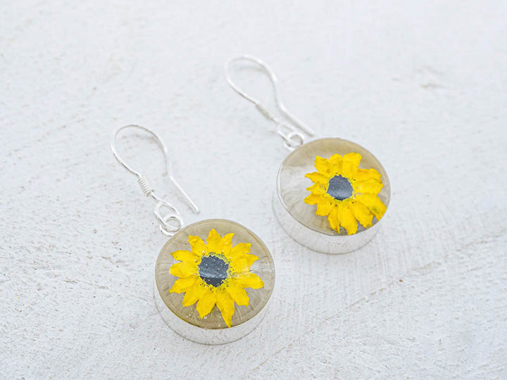 Primavera Sunflower Earring, Small Round on Hook