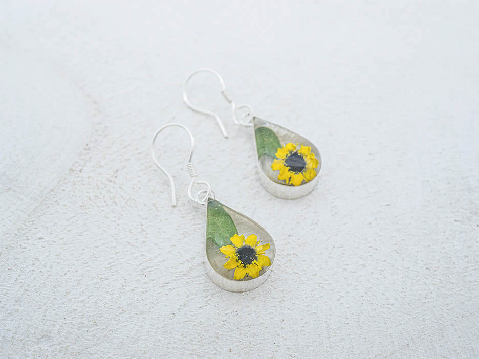 Primavera Sunflower Earring, Small Teardrop on Hook