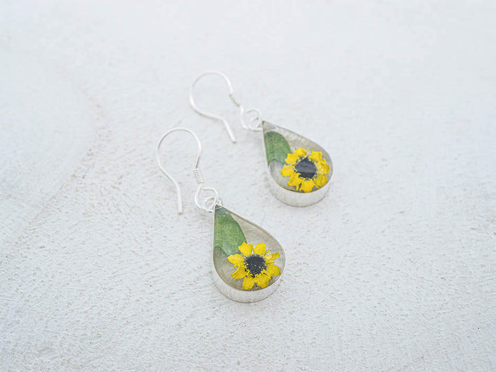 Primavera Sunflower Earring, Small Teardrop on Hook