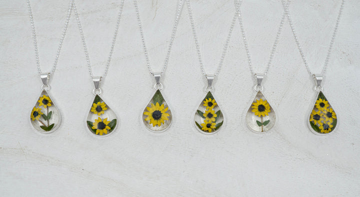 Primavera Sunflower Necklace, Medium Teardrop