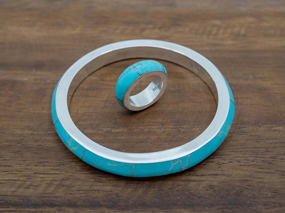 Wide Turquoise Inlay Bangle