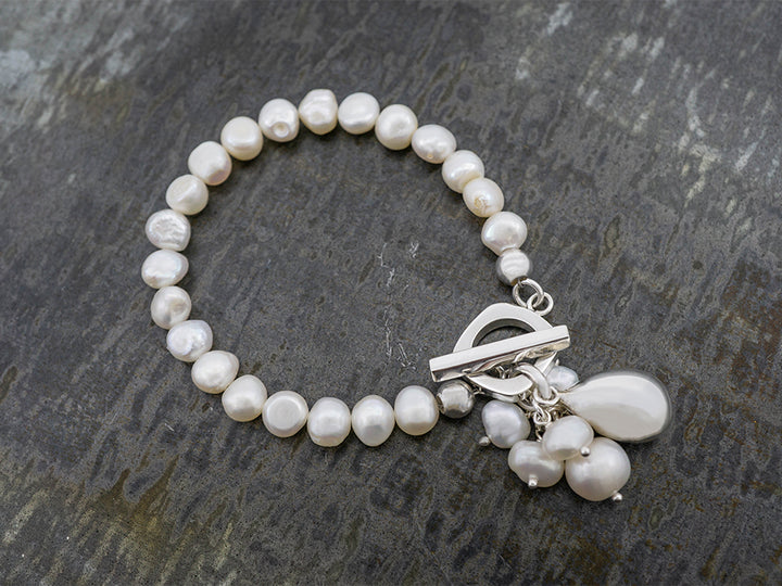 Pearl Cluster Bracelet with Silver Teardrop & Toggle