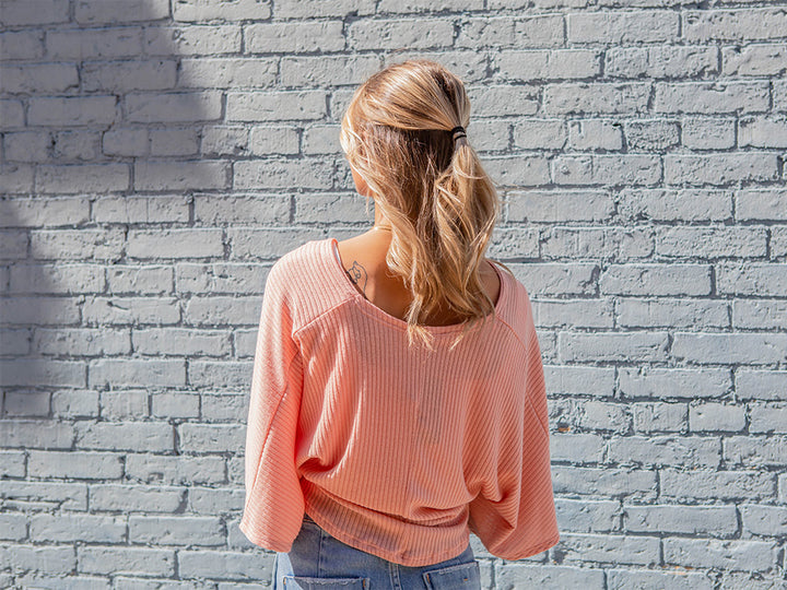 Ribbed Wide Sleeve Top w/ Front Twist, Dusty Mauve