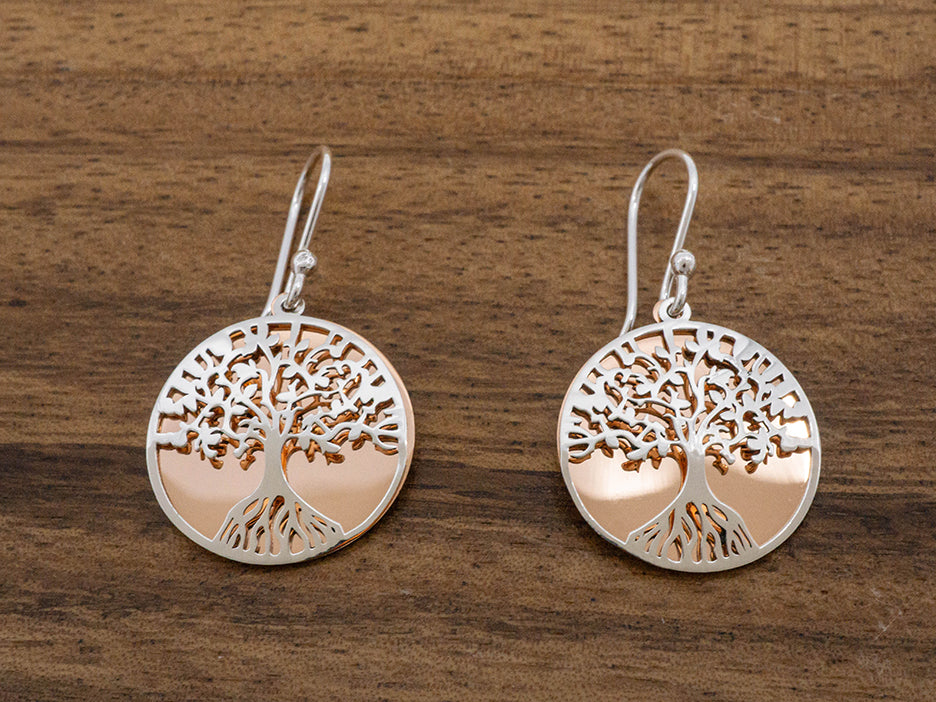 Tree of Life over Copper Disc Earring