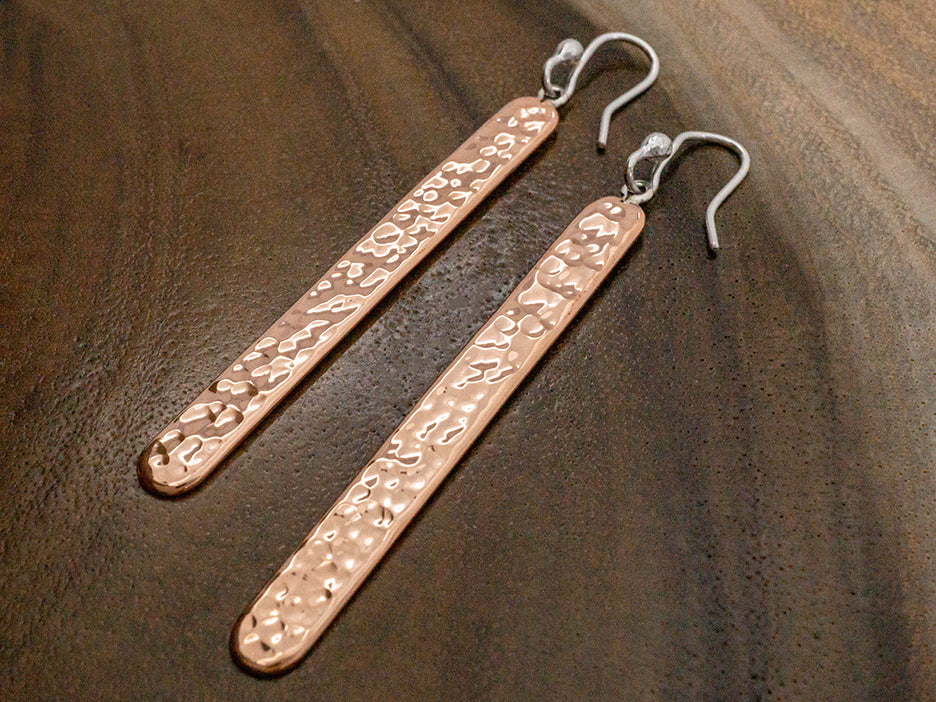 Hammered Copper Bar Earring on Hook
