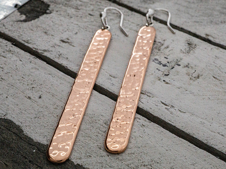 Hammered Copper Bar Earring on Hook