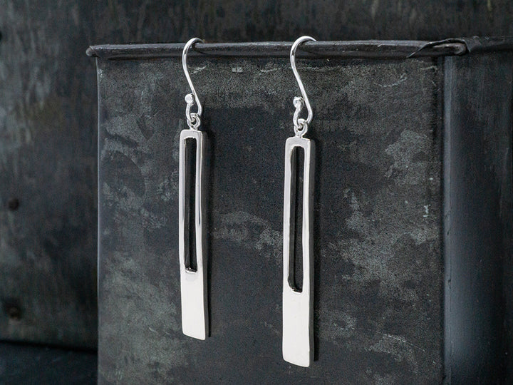 Silver Open Rectangle Earring on Hook