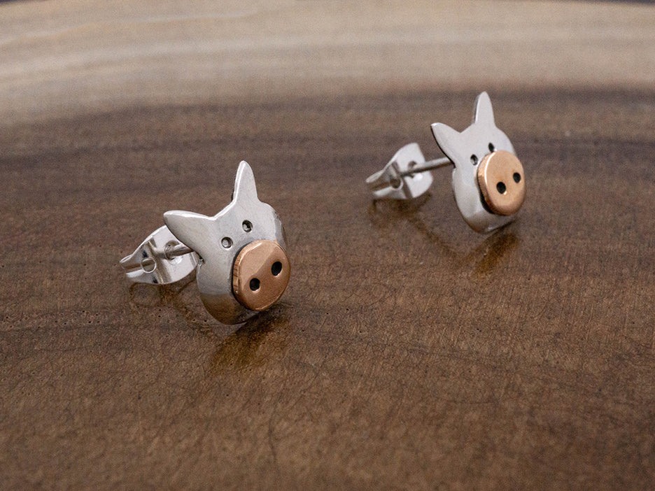 Copper & Silver Piggy Earring on Post