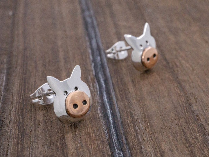 Copper & Silver Piggy Earring on Post