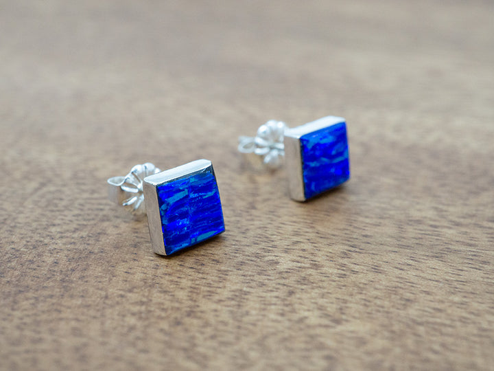 Square Dark Blue Opal Studs