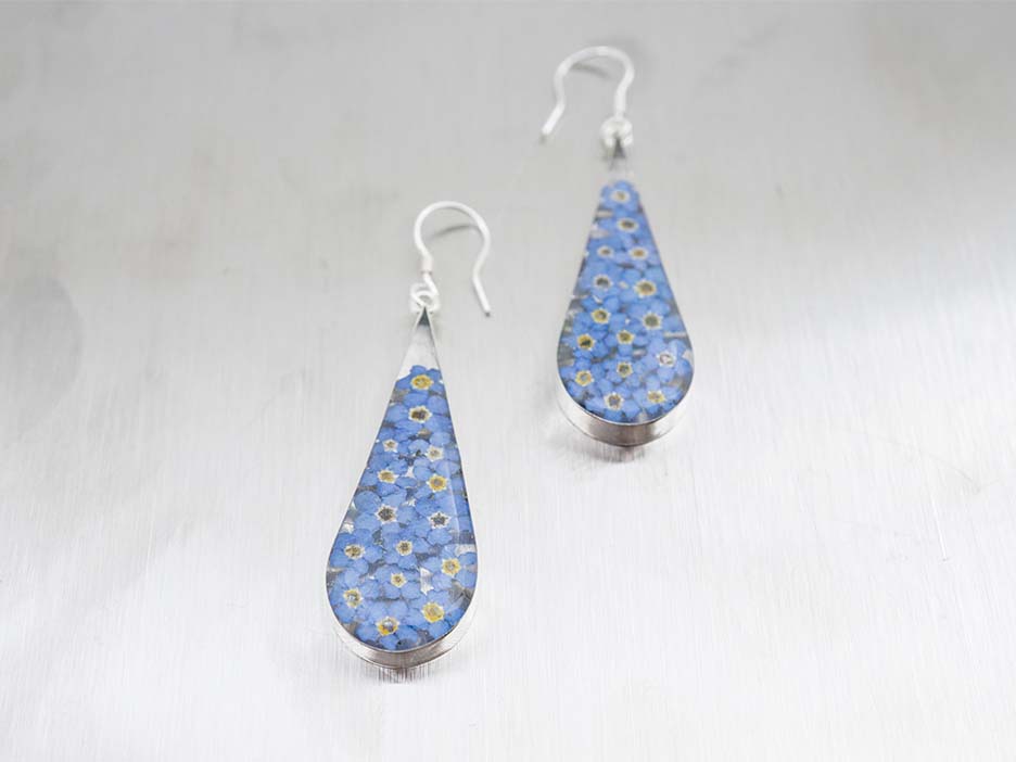 Primavera Forget Me Not Earring, Large Teardrop on Hook