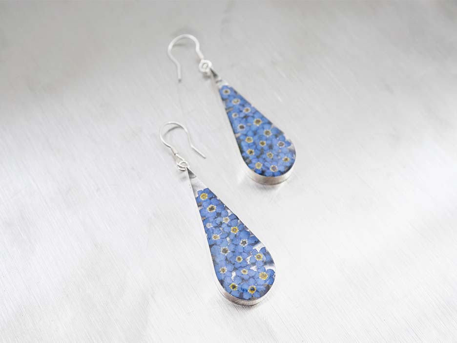 Primavera Forget Me Not Earring, Large Teardrop on Hook