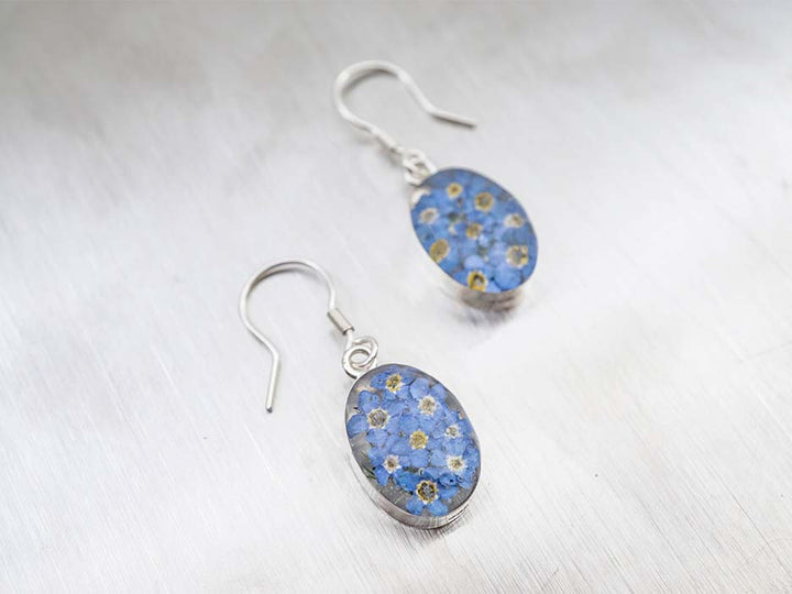 Primavera Forget Me Not Earring, Small Oval on Hook