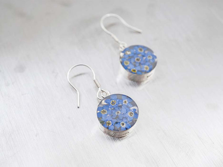 Primavera Forget Me Not Earring, Small Round on Hook