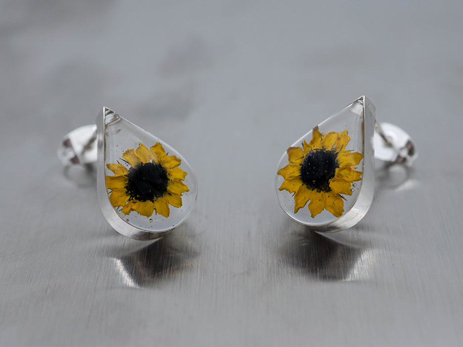 Primavera Sunflower Earring, Small Teardrop on Post