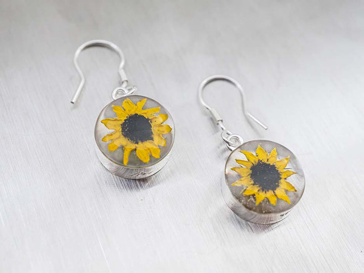 Primavera Sunflower Earring, Small Round on Hook