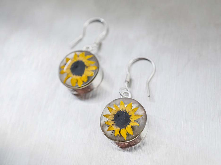 Primavera Sunflower Earring, Small Round on Hook