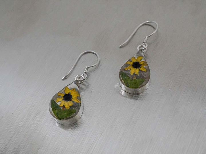 Primavera Sunflower Earring, Small Teardrop on Hook