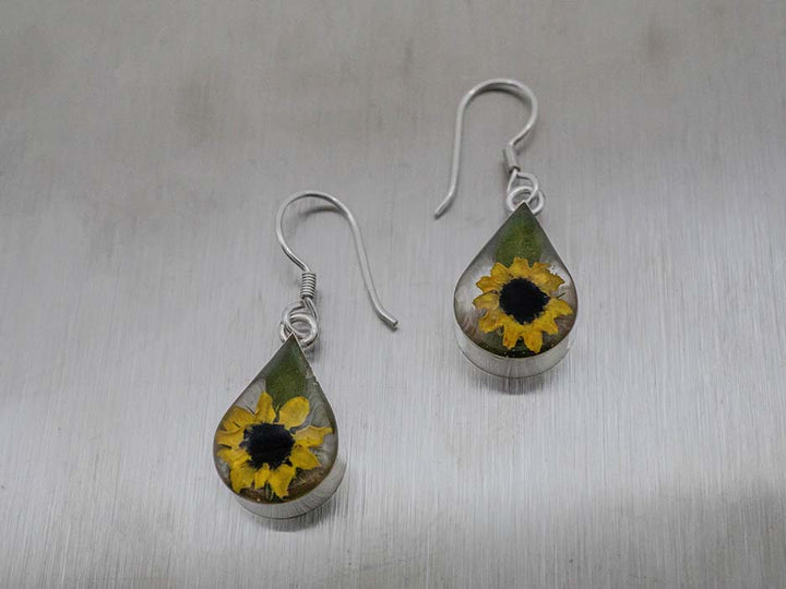 Primavera Sunflower Earring, Small Teardrop on Hook