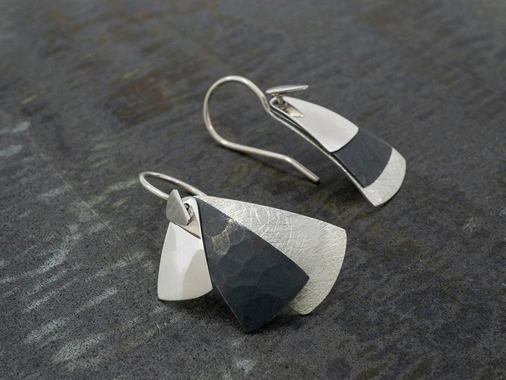 Triple Texture Triangle Earrings