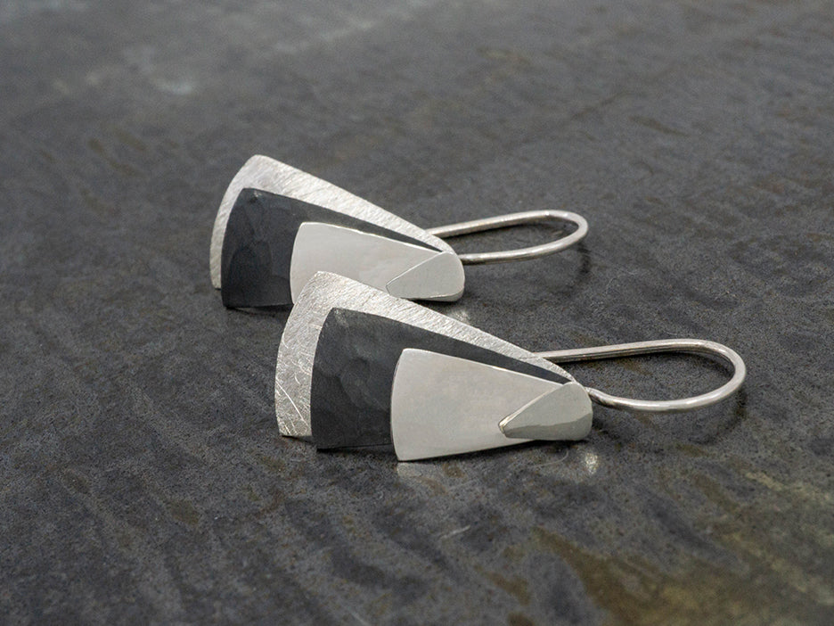 Triple Texture Triangle Earrings