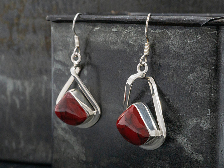 Red Jasper in Teardrop Twist on Hook Earring