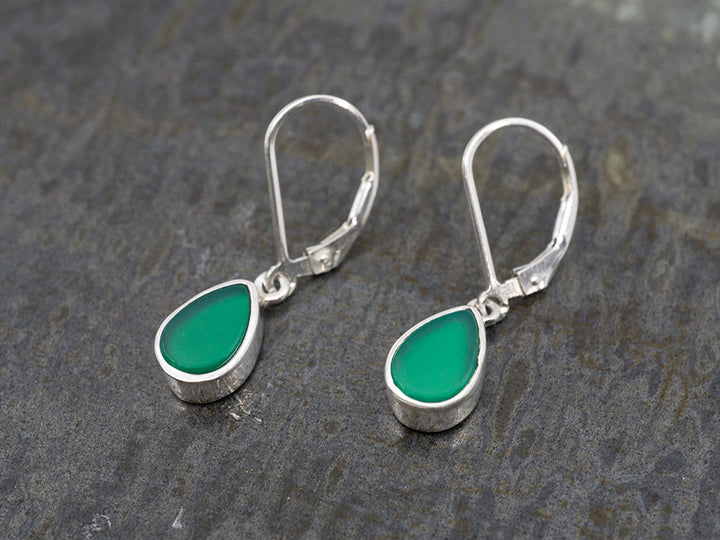 Green Onyx Teardrop Earring on Lever Back