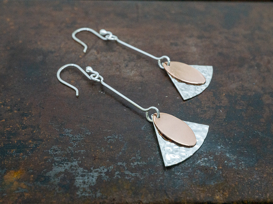 Hammered Copper & Silver Shapes Drop Earring