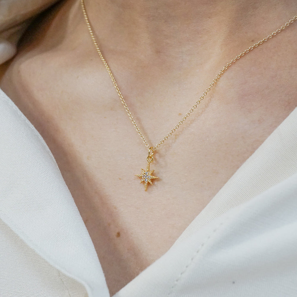 Dainty gold-filled necklace with a pave-style star pendant.