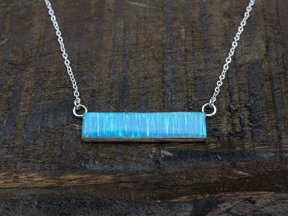 Light Blue Opal Bar Necklace