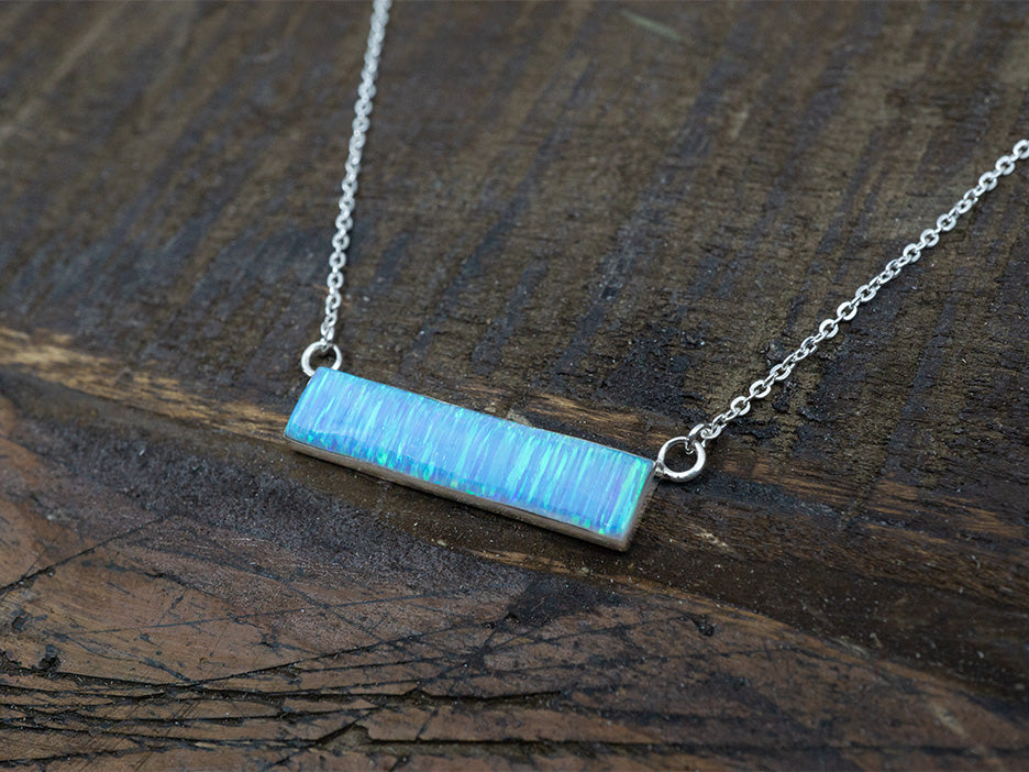 Light Blue Opal Bar Necklace