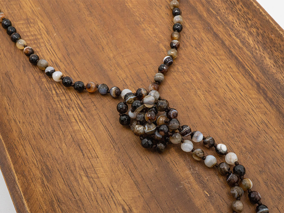 A 60" long necklace made of faceted jasper beads.