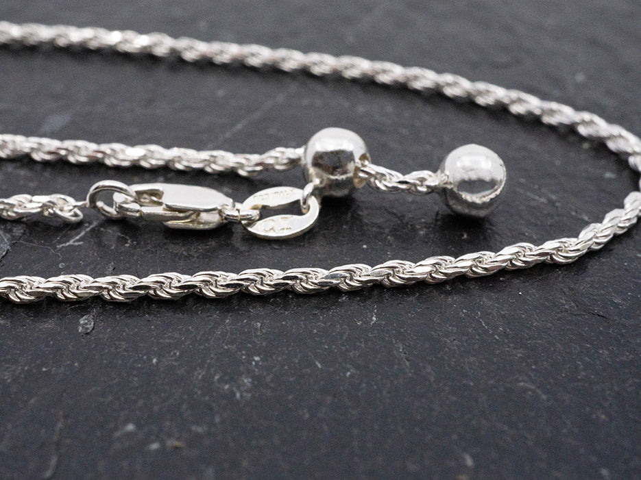 Adjustable Rope Chain Adjustable Silver Rope Chain – Corazon Sterling Silver from Taxco