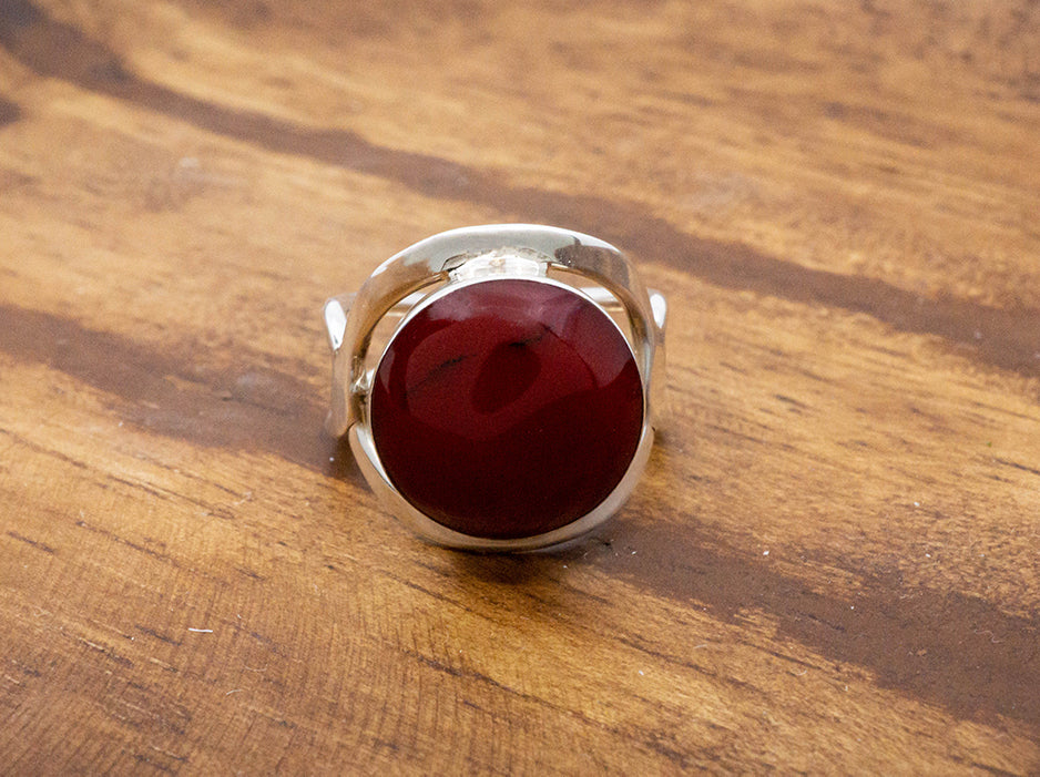 Round Red Jasper Frame Ring