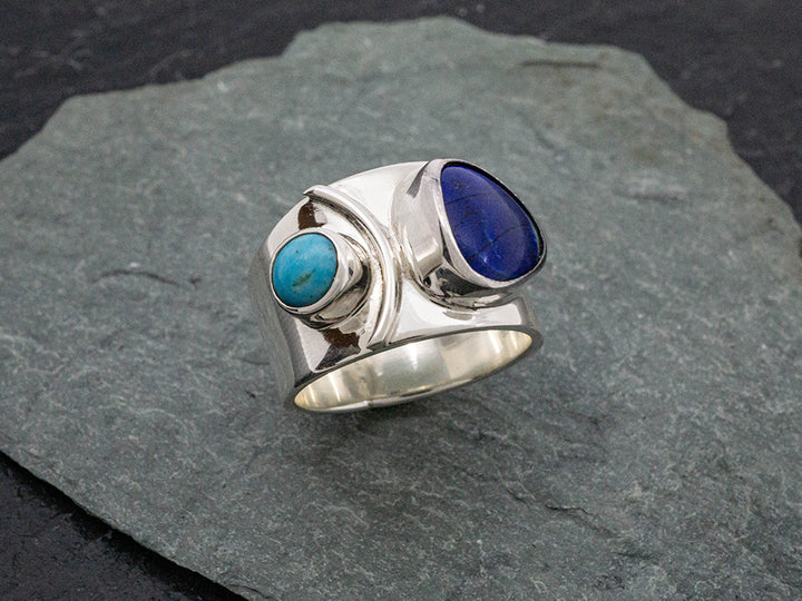 Lapis Trillion Ring w/ Turquoise Cabochon