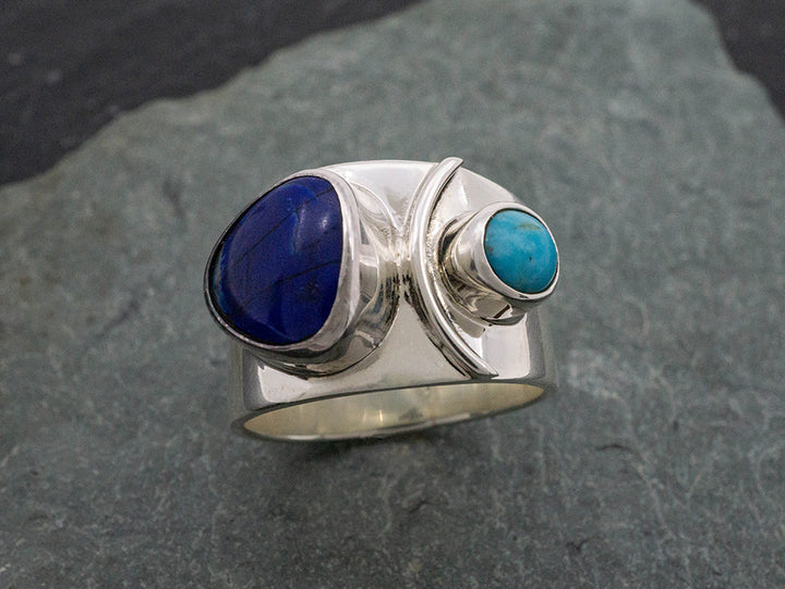 Lapis Trillion Ring w/ Turquoise Cabochon