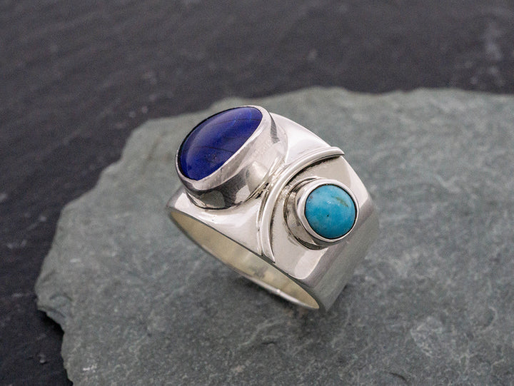 Lapis Trillion Ring w/ Turquoise Cabochon