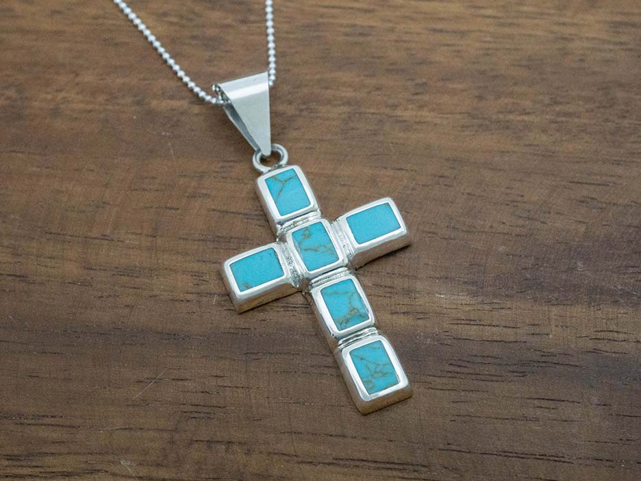 Turquoise Mosaic Cross Pendant