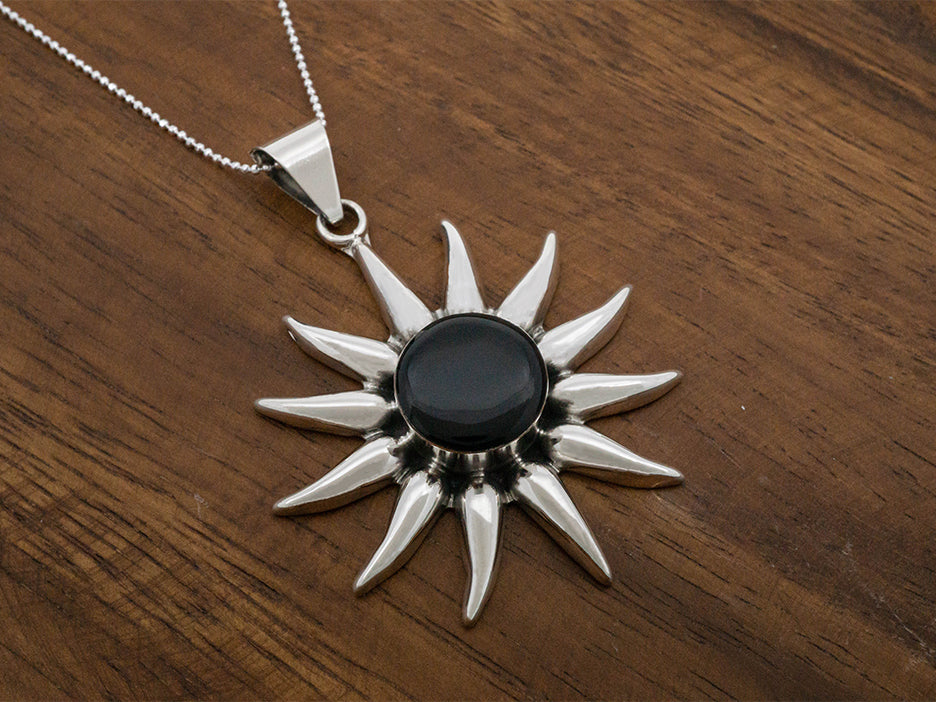Obsidian Sunburst Pendant, Flat