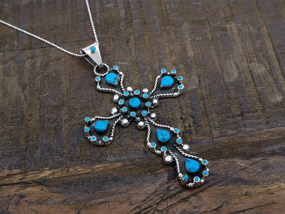 Oxidized Cross w/ Dark Turquoise