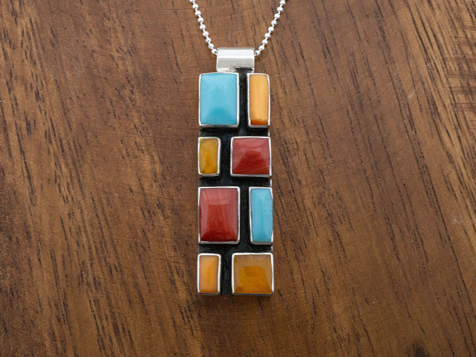 Slim Rectangle Mosaic Pendant, Tejano