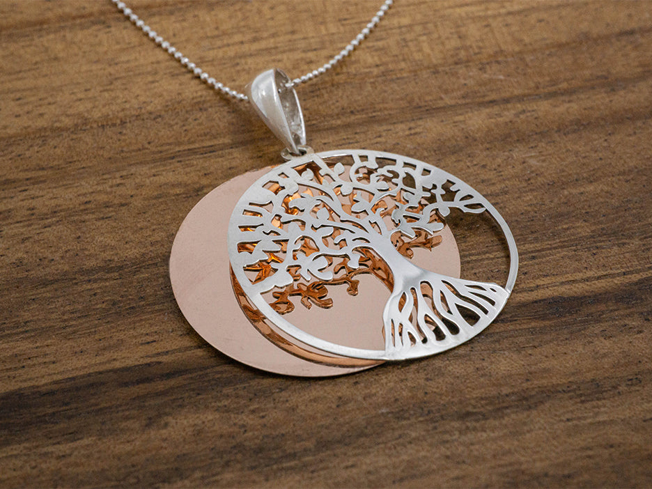 Tree of Life over Copper Disc Pendant