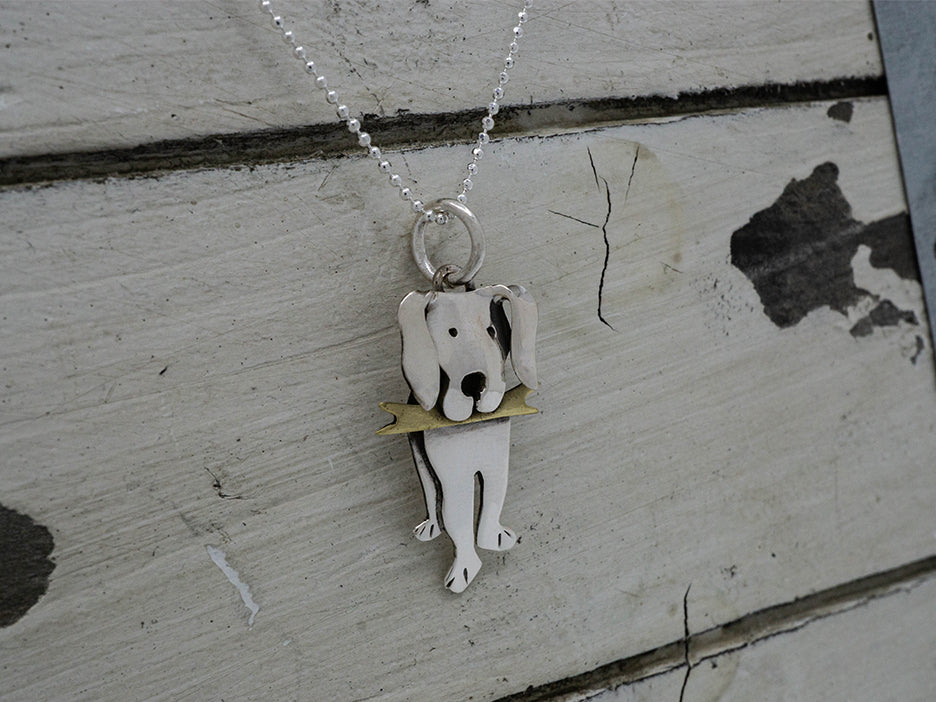 Sterling Silver Dog with Bone Pendant