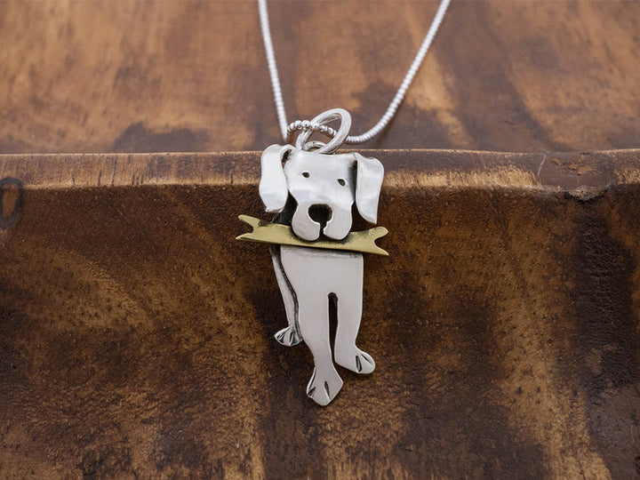 Sterling Silver Dog with Bone Pendant