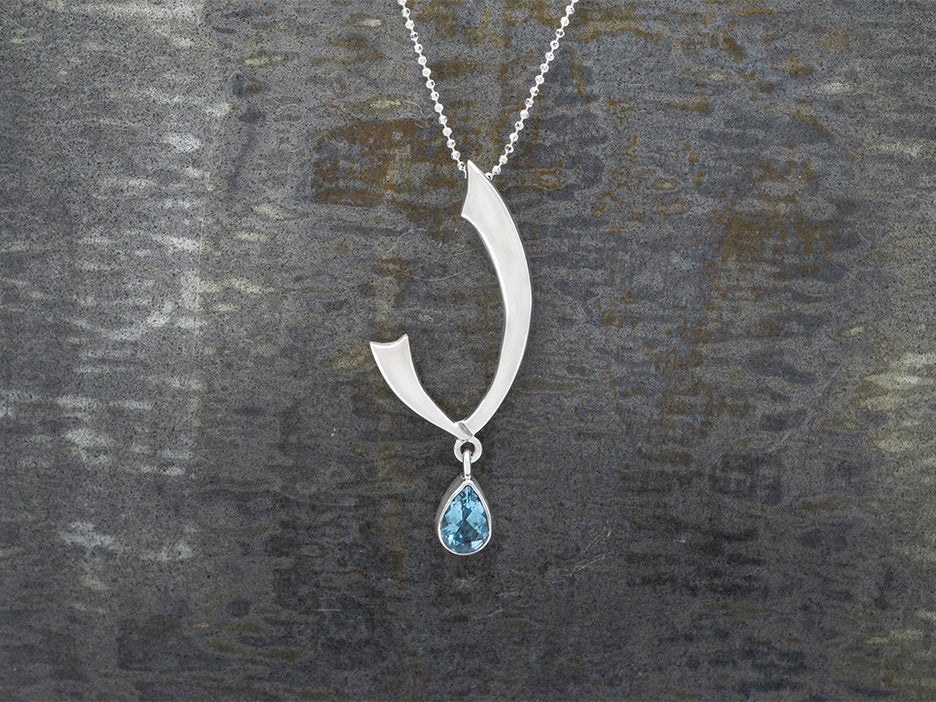 Swoop Pendant W/ Blue Topaz Teardrop