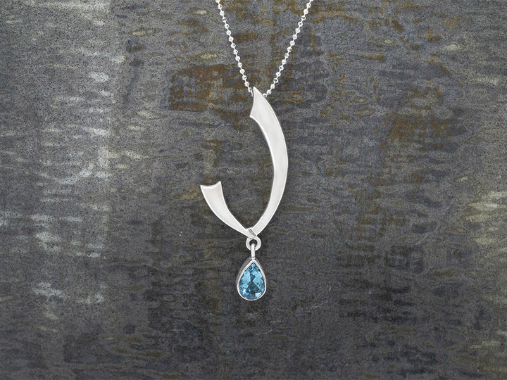 Swoop Pendant w/ Blue Topaz Teardrop